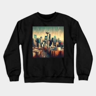 Seattle Space Needle Cityscape Impressionism Painting Crewneck Sweatshirt